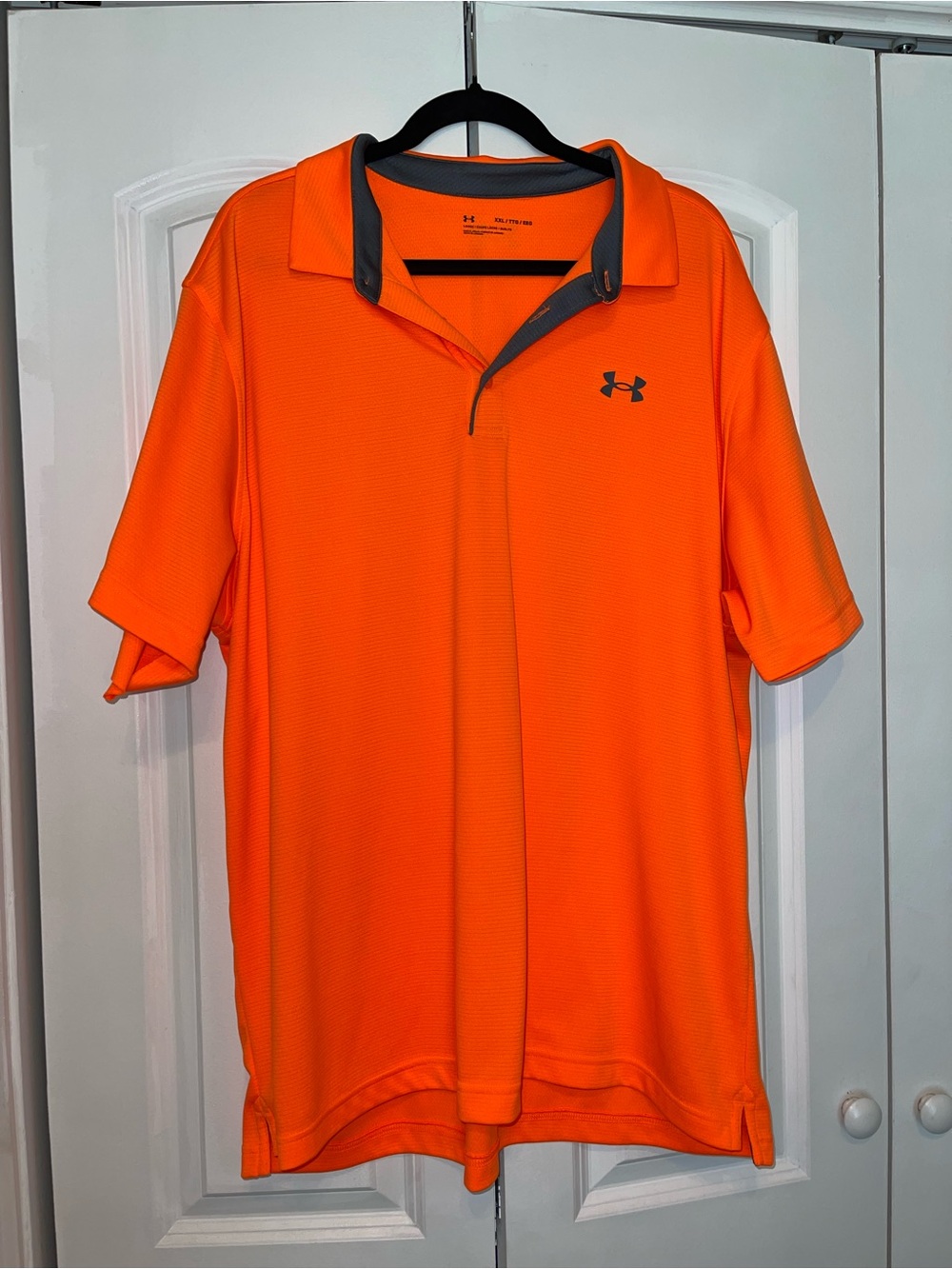 Under Armour Men’s Bright Orange Short Sleeve Polo with Charcoal Trim